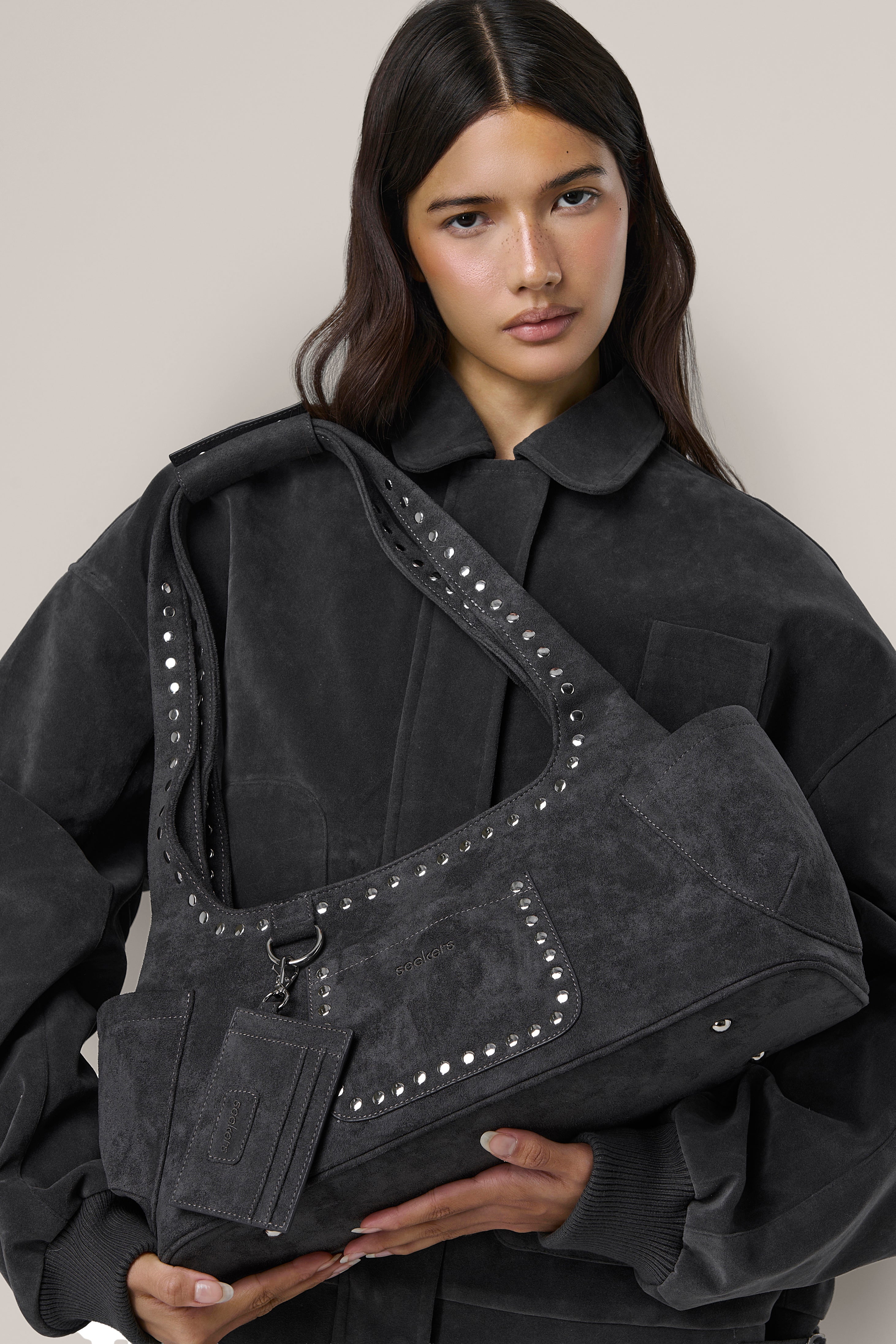 Martha Faux Suede Carryall in Dark Grey